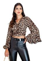Blusa Feminina Cropped Decotado Manga Flare Amarração 3 em 1