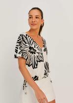Blusa Feminina Cropped Estampada Decote V Off White - Hering Blusa Feminina Cropped Estampada Decote V Off White - Hering