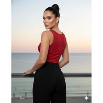Blusa Feminina Cropped Regata Em Suplex Premium Forrado Gola Redonda Confortável