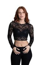 Blusa Feminina Cropped Renda Sawary Fashion