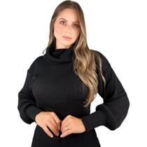 Blusa Feminina Cropped Trico Gola Alta Boba Tendência Invern Blusa Feminina Cropped Trico Gola Alta Boba Tendência Invern