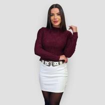 Blusa Feminina Cropped Tricô Trançado Tendência Blogueira