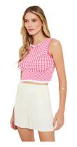 Blusa Feminina Cropped Tricot Modal Xadrez Regata