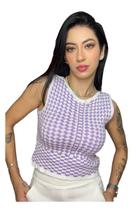 Blusa Feminina Cropped Tricot Modal Xadrez Regata - EUC STORE