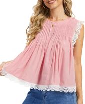 Blusa feminina CUFEZN 2026 Summer Peplum sem mangas rosa