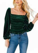 Blusa feminina CUPSHE com decote quadrado com babados e veludo verde