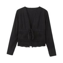Blusa Feminina Curta de Renda com Decote V - Bordada e Vazada - Estilo Chique Blusa Feminina Curta de Renda com Decote V - Bordada e Vazada - Estilo Chique