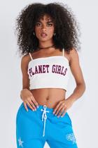 Blusa Feminina Curta Malha Alça Fina Planet Girls Off White