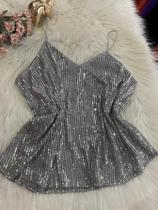 Blusa Feminina de Alcinha Paete Brilho Tendencia Festa Verão Reveillon Blusa Feminina de Alcinha Paete Brilho Tendencia Festa Verão Reveillon