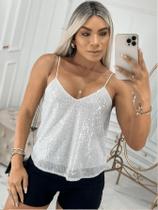 Blusa Feminina de Alcinha Paete Brilho Tendencia Festa Verão Reveillon Blusa Feminina de Alcinha Paete Brilho Tendencia Festa Verão Reveillon
