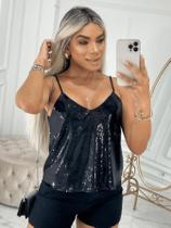 Blusa Feminina de Alcinha Paete Brilho Tendencia Festa Verão Reveillon