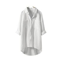 Blusa Feminina De Algodão E Linho Tamanho Grande Casual Manga Longa Com Botões Elegante Para O Dia a