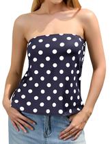 Blusa feminina de bolinhas Ythomm sem alças, sem encosto, azul marinho Blusa feminina de bolinhas Ythomm sem alças, sem encosto, azul marinho