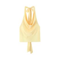 Blusa Feminina De Cetim Com Alça Ajustável, Sem Mangas, Costas Abertas, Casual Para Praia E Verão