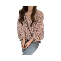 Blusa Feminina De Chiffon Com Decote Em V, Estampa Floral, Manga Longa, Casual De Primavera, Solta E