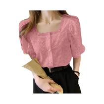 Blusa Feminina de Crochê de Algodão - Manga Curta, Gola Quadrada, Soltinha e Casual