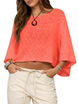 Blusa feminina de crochê Saodimallsu, manga em forma de asa de morcego, laranja Blusa feminina de crochê Saodimallsu, manga em forma de asa de morcego, laranja