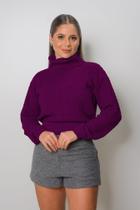 Blusa Feminina De Frio Tricot Trançada Gola Alta Inverno