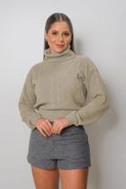 Blusa Feminina De Frio Tricot Trançada Gola Alta Inverno