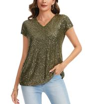 Blusa feminina de lantejoulas MINTLIMIT com glitter e decote em V, folgada Blusa feminina de lantejoulas MINTLIMIT com glitter e decote em V, folgada