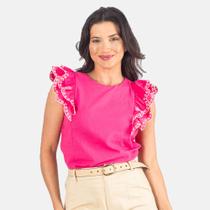 Blusa Feminina De Linho Com Babado E Bordado No Ombro