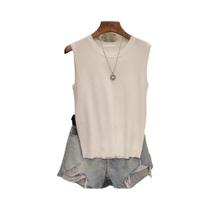 Blusa Feminina de Malha com Decote em O - Colete Coreano Sem Mangas - Top de Verão