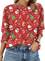 Blusa feminina de manga 3/4 vermelha de Natal da IECCP 2025