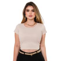 Blusa feminina de manga babylook cropped básica ribana confortável
