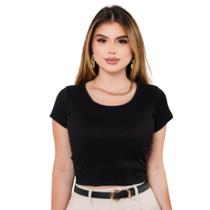 Blusa feminina de manga babylook cropped básica ribana confortável
