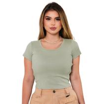 Blusa feminina de manga babylook cropped básica ribana confortável Blusa feminina de manga babylook cropped básica ribana confortável