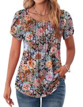 Blusa feminina de manga curta com pétalas de verão da Tops Zeagoo