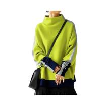 Blusa Feminina De Manga Longa Com Gola Alta E Cores Contrastantes, Moletom Casual Solto Sem Capuz