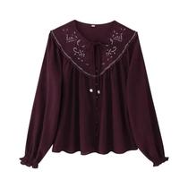 Blusa Feminina De Outono Com Decote Em V, Manga Longa, Bordada Com Contas, Solta, Casual E Elegante Blusa Feminina De Outono Com Decote Em V, Manga Longa, Bordada Com Contas, Solta, Casual E Elegante