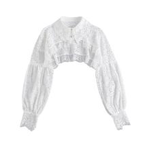 Blusa feminina de renda falsa, gola removível Blusa feminina de renda falsa, gola removível