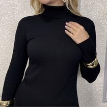Blusa Feminina De Tricô Com Elastano Gola Alta Inverno