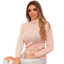 Blusa Feminina De Tricô Com Elastano Gola Alta Inverno