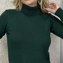 Blusa Feminina De Tricô Com Elastano Manga Longa Gola Alta Inverno