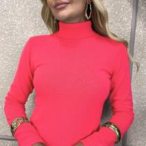 Blusa Feminina De Tricô Com Elastano Manga Longa Gola Alta Inverno