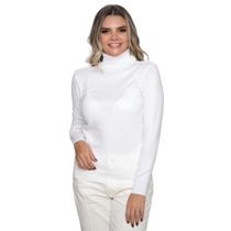 Blusa Feminina De Tricô Com Elastano Manga Longa Gola Alta Inverno