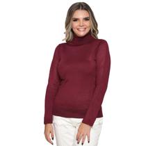 Blusa Feminina De Tricô Com Elastano Manga Longa Gola Alta Inverno