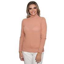 Blusa Feminina De Tricô Com Elastano Manga Longa Gola Alta Inverno