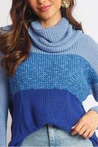 Blusa Feminina de Tricô Layla Gola Alta - Tamanho GG - Cor Azul Blusa Feminina de Tricô Layla Gola Alta - Tamanho GG - Cor Azul