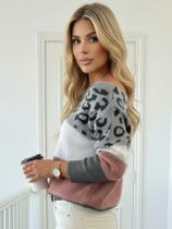 Blusa Feminina de Tricot Onça Manga Longa com Estampa Animal Print Blusa Feminina de Tricot Onça Manga Longa com Estampa Animal Print