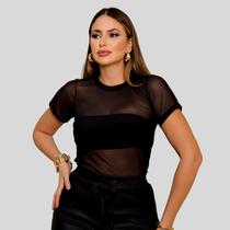 Blusa Feminina de tule Manga Curta Preto
