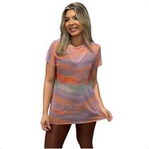 Blusa Feminina de Tule Transparente Academia Fitness Manga Curta Lisa Estampada
