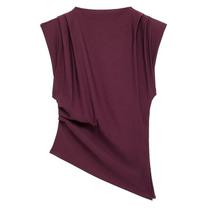 Blusa Feminina De Verão Marrom Estilosa, Sem Mangas, Franzida, Assimétrica, Ajuste Slim, Vermelha E Blusa Feminina De Verão Marrom Estilosa, Sem Mangas, Franzida, Assimétrica, Ajuste Slim, Vermelha E