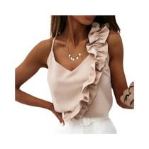 Blusa Feminina De Verão Sem Mangas Com Decote Em V E Babados, Camisa Casual De Escritório Com Alças