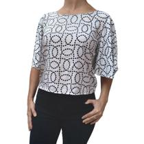 Blusa Feminina de Viscose Branca Estampa Tamanho Único Veste 38/40