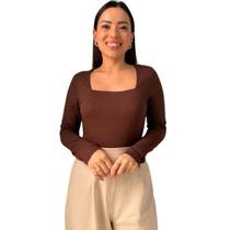 Blusa Feminina Decote Quadrado Manga Longa