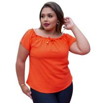 Blusa feminina decote reto ombros a mostra de manga curta ciganinha social amarração na frente slim e plus size 40 42 44 46 48 50 52 54 - M ao G2